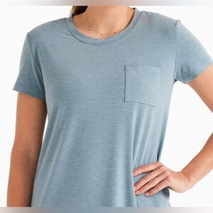 FREE FLY Bamboo Flex Pocket Dress, size large, heathered coastal sage